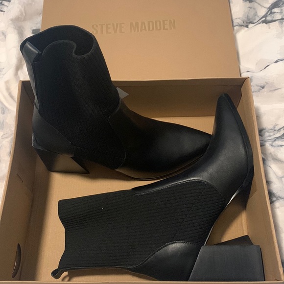Steve Madden Shoes - Black Steve Madden Women's Tackle Block-Heel Knit Sock Booties